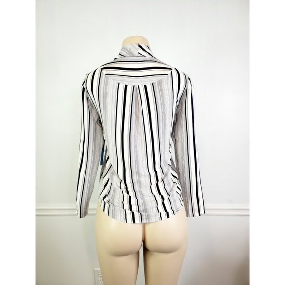 Alice and Olivia Navy Combo Tie Neck Blouse XS - Picture 3 of 8